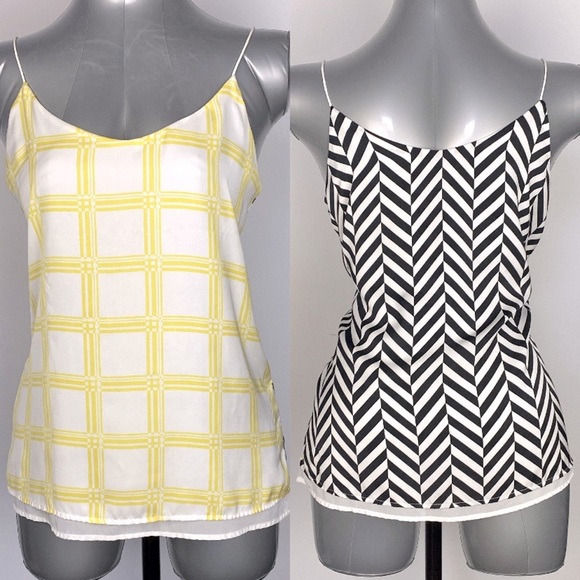 3/$15 Yellow windowpane black chevron print blouse cami office size M - Picture 1 of 9
